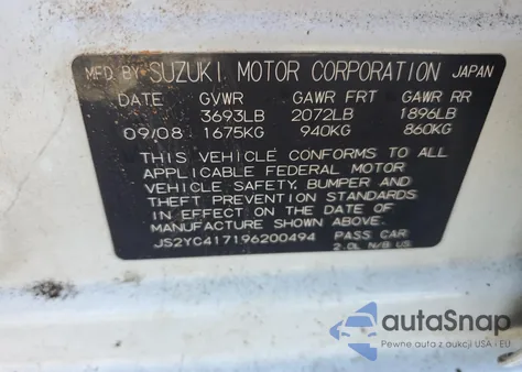 2009 Suzuki Sx4 из США, поврежденный, VIN NULL